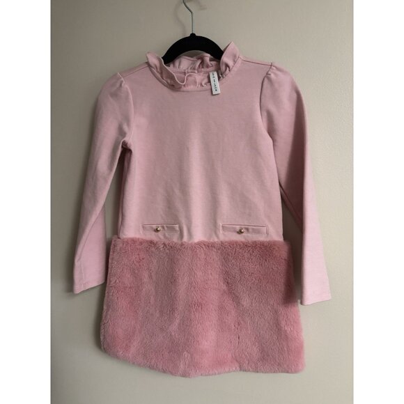 Janie & Jack Faux Fur Dropwaist Ponte Dress Pink Girls Kids Size 5 - Picture 2 of 7